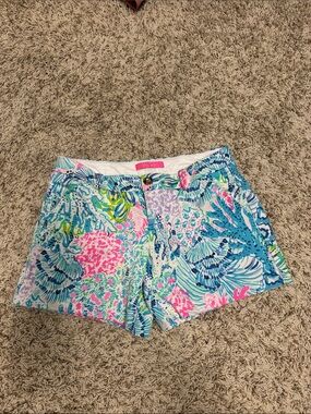 Lilly Pulitzer Blue Pink Green Tropical Print Shorts